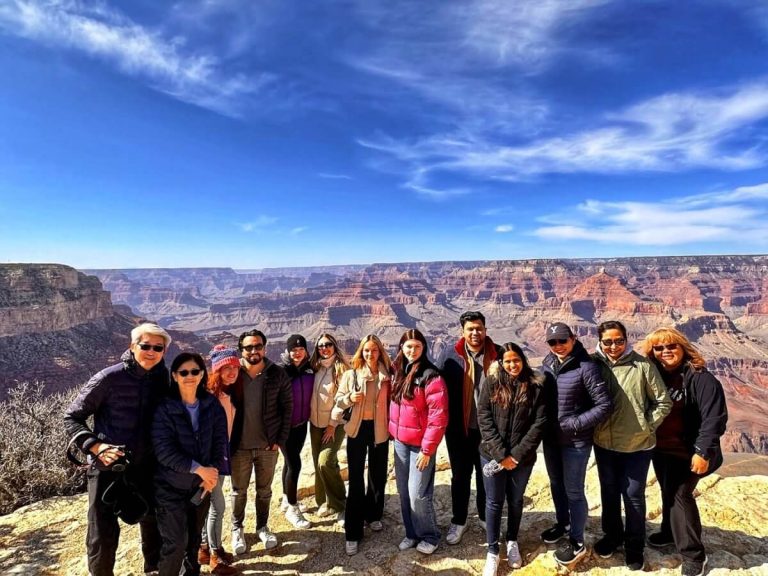 A group of visitors at the Grand Canyon